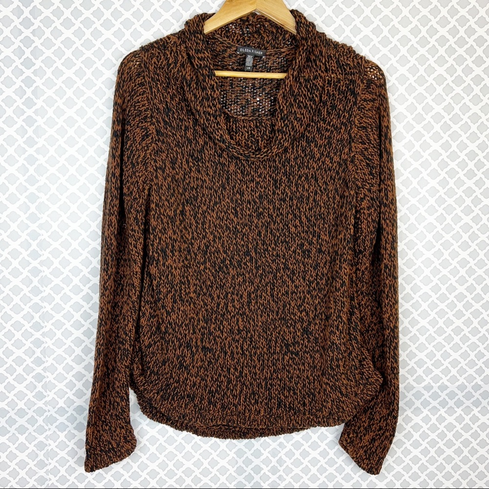 NWOT Eileen Fisher Marled Organic Cotton Blend Funnel-neck Sweater In Nutmeg - Picture 3 of 11